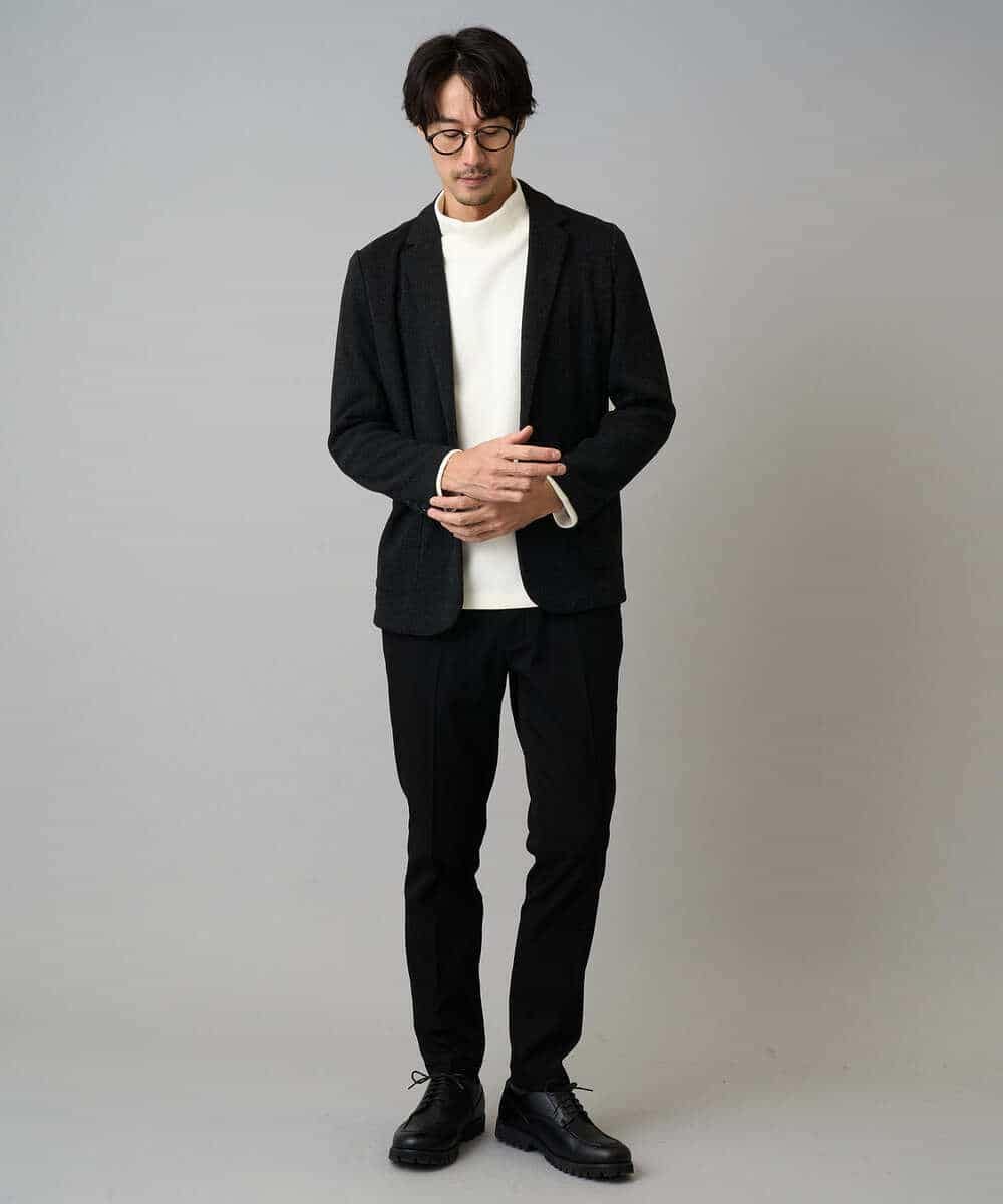 KHJLA36119 a.v.v MEN(アー・ヴェ・ヴェ) 【イージーケア/ストレッチ】ダブルフェイスジャージースマートジャケット【洗濯機で洗える】〈ON/OFF SERIES〉 ブラック