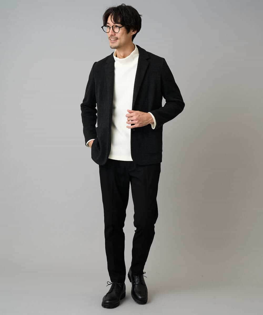 KHJLA36119 a.v.v MEN(アー・ヴェ・ヴェ) 【イージーケア/ストレッチ】ダブルフェイスジャージースマートジャケット【洗濯機で洗える】〈ON/OFF SERIES〉 ブラック