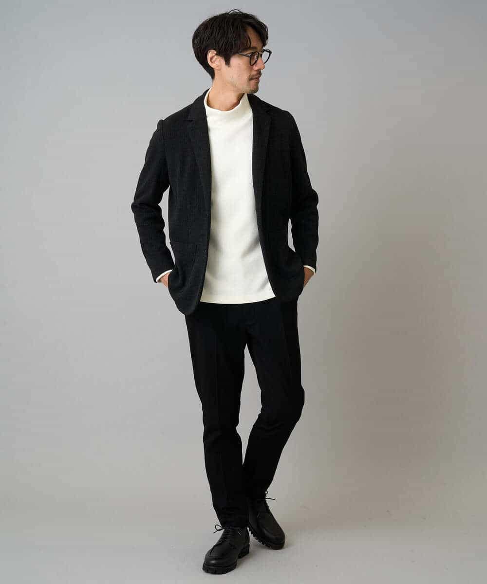 KHJLA36119 a.v.v MEN(アー・ヴェ・ヴェ) 【イージーケア/ストレッチ】ダブルフェイスジャージースマートジャケット【洗濯機で洗える】〈ON/OFF SERIES〉 ブラック