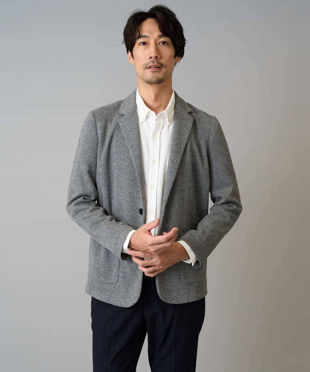 KHJLA36119 a.v.v MEN(アー・ヴェ・ヴェ) 【イージーケア/ストレッチ】ダブルフェイスジャージースマートジャケット【洗濯機で洗える】〈ON/OFF SERIES〉 ブラック