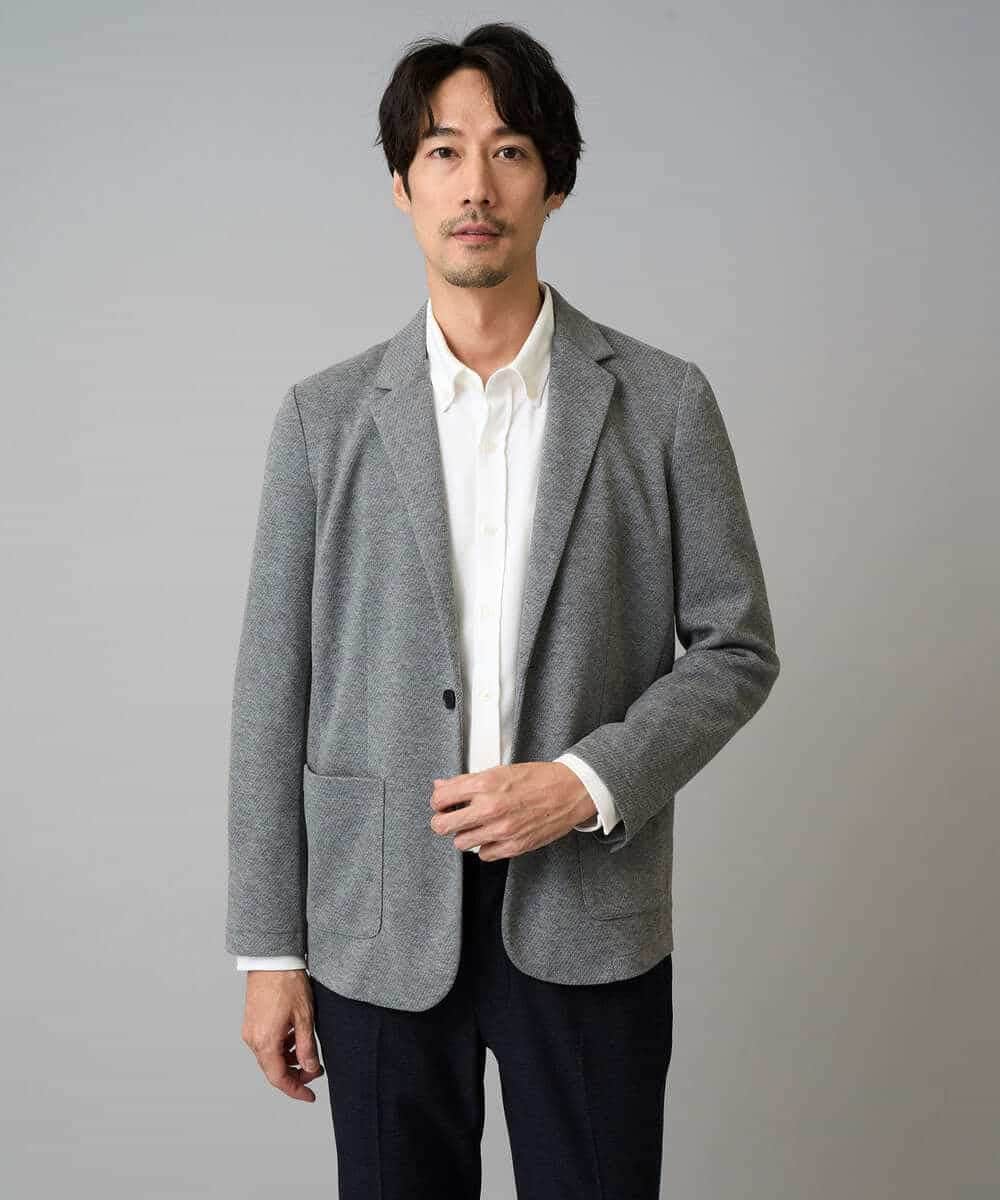 KHJLA36119 a.v.v MEN(アー・ヴェ・ヴェ) 【イージーケア/ストレッチ】ダブルフェイスジャージースマートジャケット【洗濯機で洗える】〈ON/OFF SERIES〉 ブラック