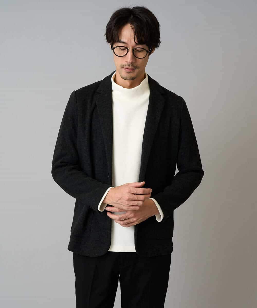 KHJLA36119 a.v.v MEN(アー・ヴェ・ヴェ) 【イージーケア/ストレッチ】ダブルフェイスジャージースマートジャケット【洗濯機で洗える】〈ON/OFF SERIES〉 ブラック