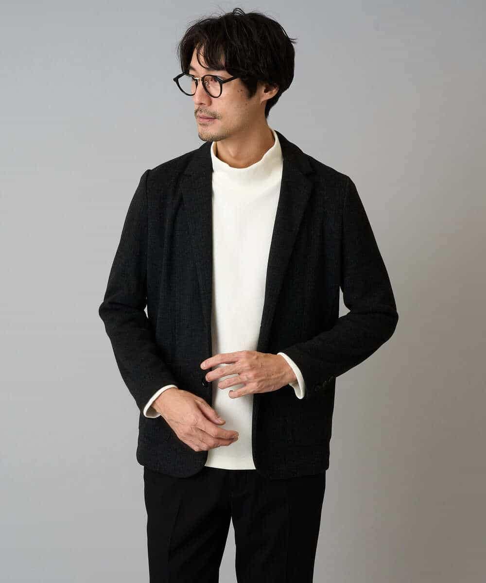 KHJLA36119 a.v.v MEN(アー・ヴェ・ヴェ) 【イージーケア/ストレッチ】ダブルフェイスジャージースマートジャケット【洗濯機で洗える】〈ON/OFF SERIES〉 ブラック