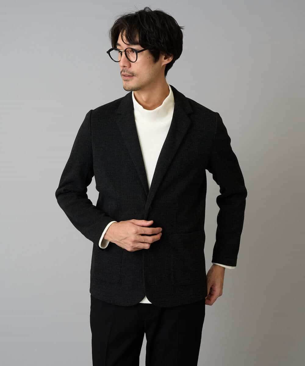 KHJLA36119 a.v.v MEN(アー・ヴェ・ヴェ) 【イージーケア/ストレッチ】ダブルフェイスジャージースマートジャケット【洗濯機で洗える】〈ON/OFF SERIES〉 ブラック