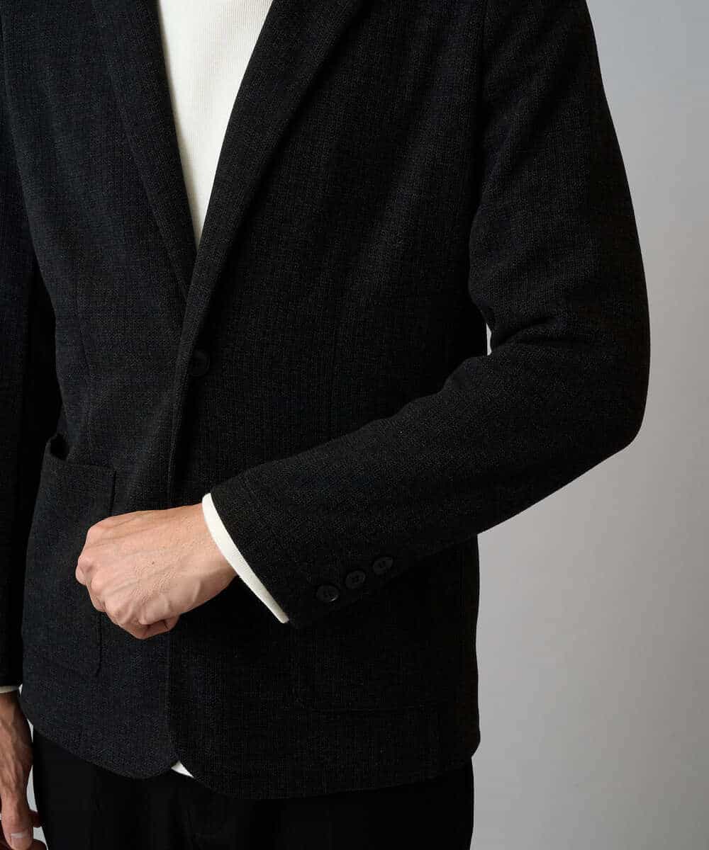 KHJLA36119 a.v.v MEN(アー・ヴェ・ヴェ) 【イージーケア/ストレッチ】ダブルフェイスジャージースマートジャケット【洗濯機で洗える】〈ON/OFF SERIES〉 ブラック