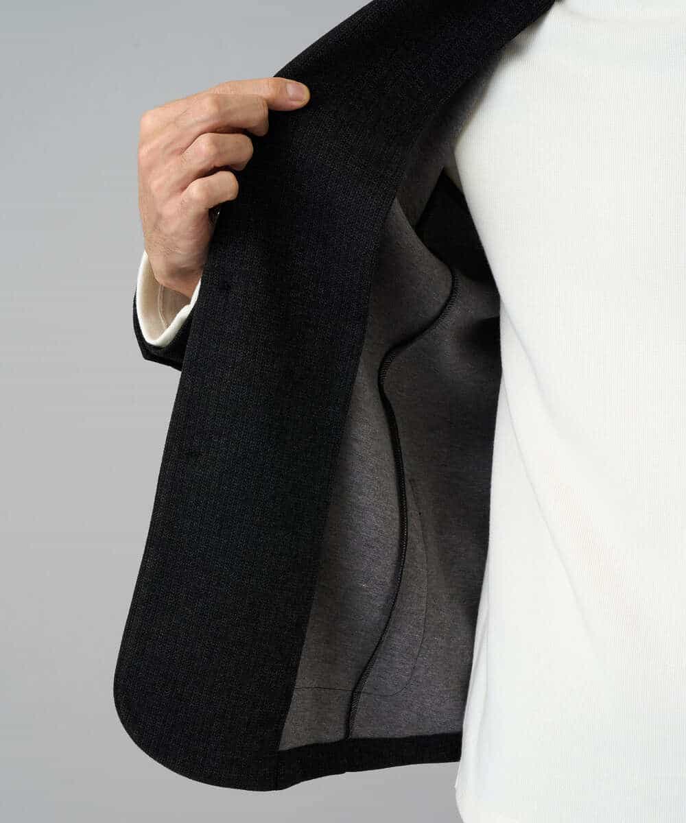 KHJLA36119 a.v.v MEN(アー・ヴェ・ヴェ) 【イージーケア/ストレッチ】ダブルフェイスジャージースマートジャケット【洗濯機で洗える】〈ON/OFF SERIES〉 ブラック