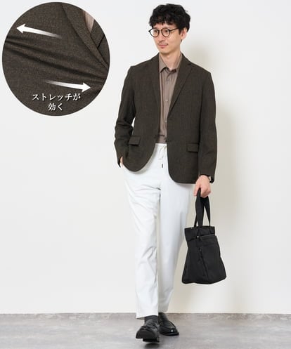 KHJLA37119 a.v.v MEN <季節を繋ぐ通勤ジャケット> メランジシャンブレースマートジャケット【イージーケア/毛玉になりにくい/洗濯機で洗える/ストレッチ】