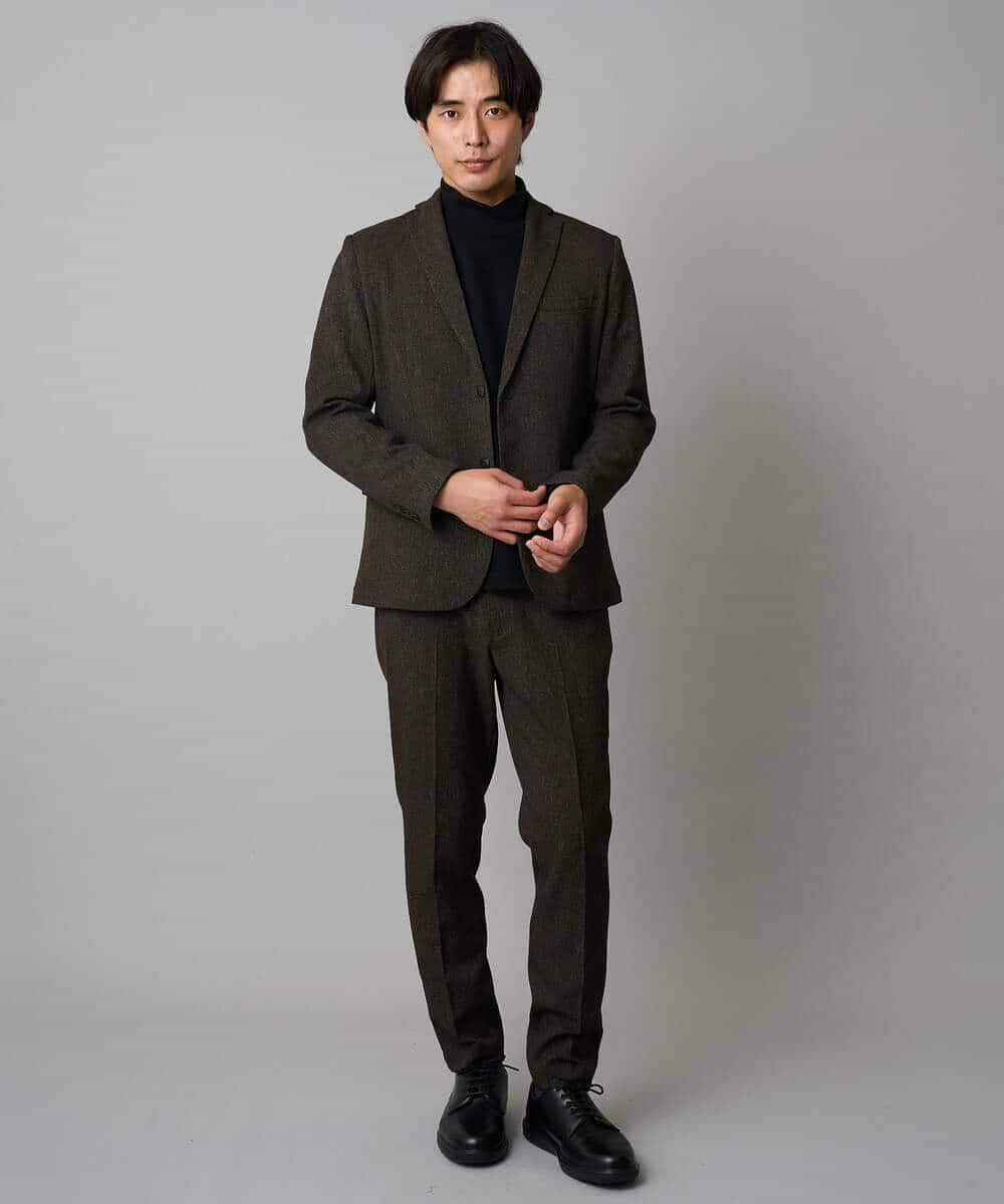 KHJLA37119 a.v.v MEN(アー・ヴェ・ヴェ) 【イージーケア/毛玉になりにくい】メランジシャンブレースマートジャケット【洗濯機で洗える/ストレッチ】<ON/OFF SERIES> ダークグレー