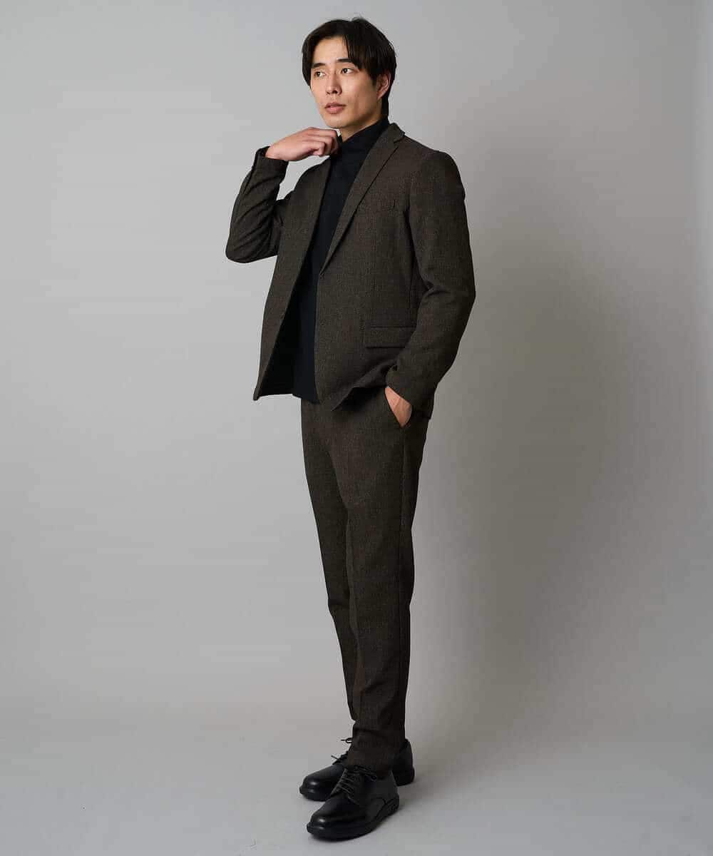 KHJLA37119 a.v.v MEN(アー・ヴェ・ヴェ) 【イージーケア/毛玉になりにくい】メランジシャンブレースマートジャケット【洗濯機で洗える/ストレッチ】<ON/OFF SERIES> ダークグレー