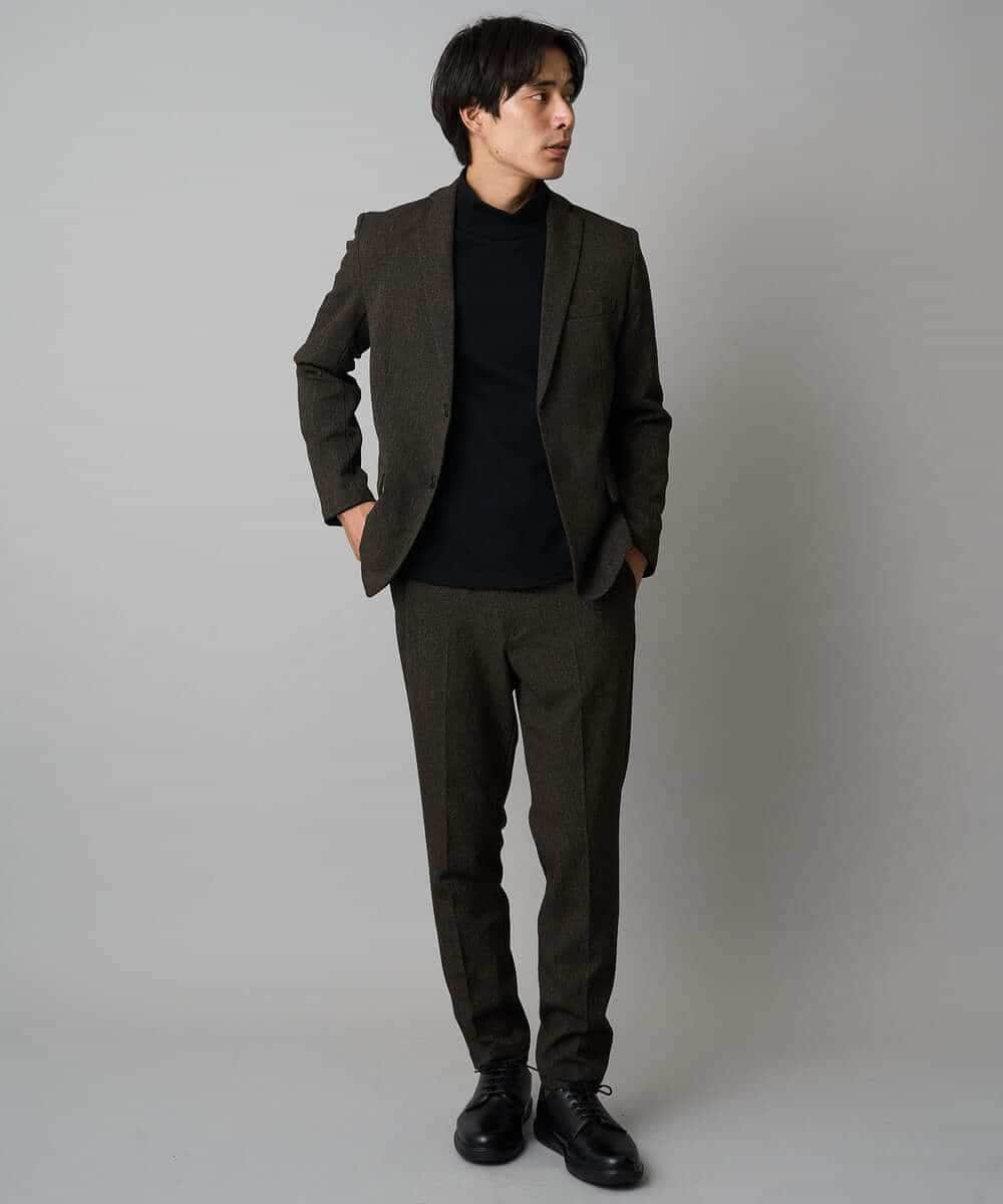 KHJLA37119 a.v.v MEN(アー・ヴェ・ヴェ) 【イージーケア/毛玉になりにくい】メランジシャンブレースマートジャケット【洗濯機で洗える/ストレッチ】<ON/OFF SERIES> ダークグレー