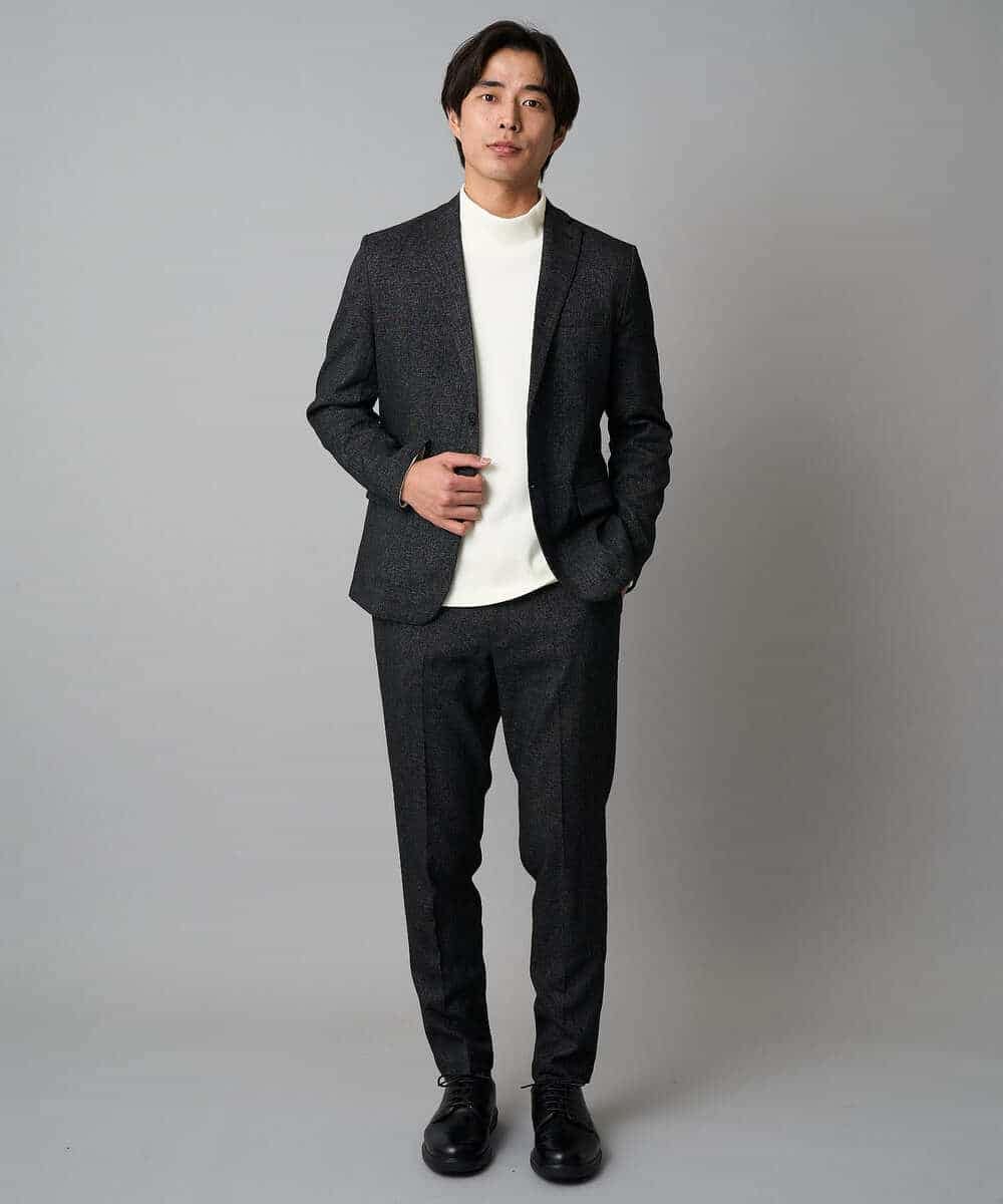 KHJLA37119 a.v.v MEN(アー・ヴェ・ヴェ) 【イージーケア/毛玉になりにくい】メランジシャンブレースマートジャケット【洗濯機で洗える/ストレッチ】<ON/OFF SERIES> ダークグレー