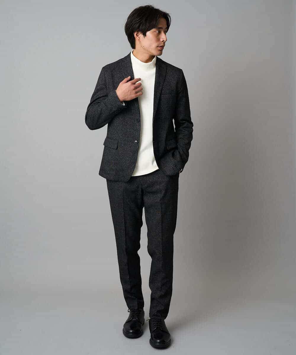 KHJLA37119 a.v.v MEN(アー・ヴェ・ヴェ) 【イージーケア/毛玉になりにくい】メランジシャンブレースマートジャケット【洗濯機で洗える/ストレッチ】<ON/OFF SERIES> ダークグレー