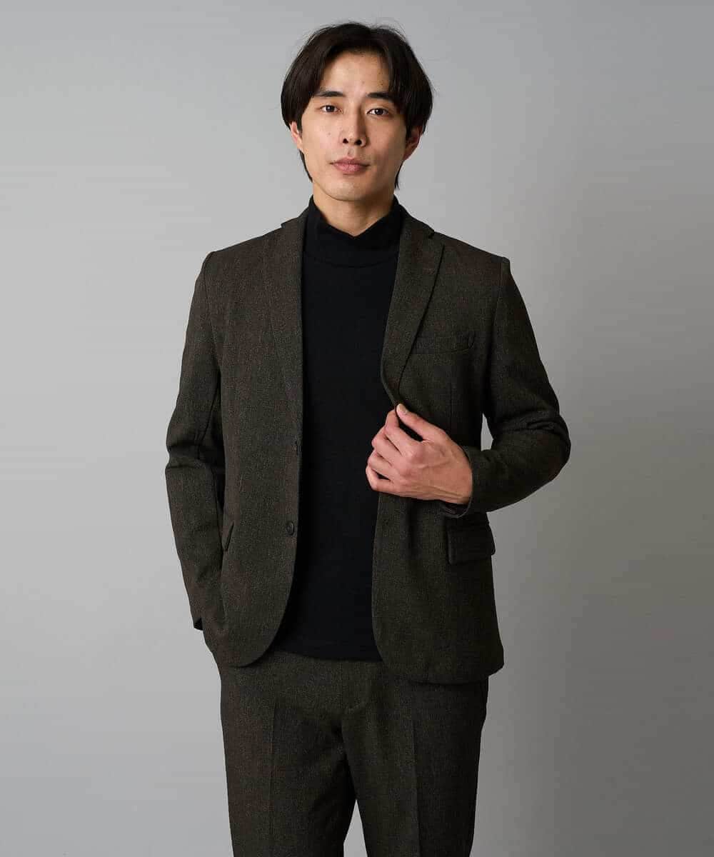 KHJLA37119 a.v.v MEN(アー・ヴェ・ヴェ) 【イージーケア/毛玉になりにくい】メランジシャンブレースマートジャケット【洗濯機で洗える/ストレッチ】<ON/OFF SERIES> ダークグレー