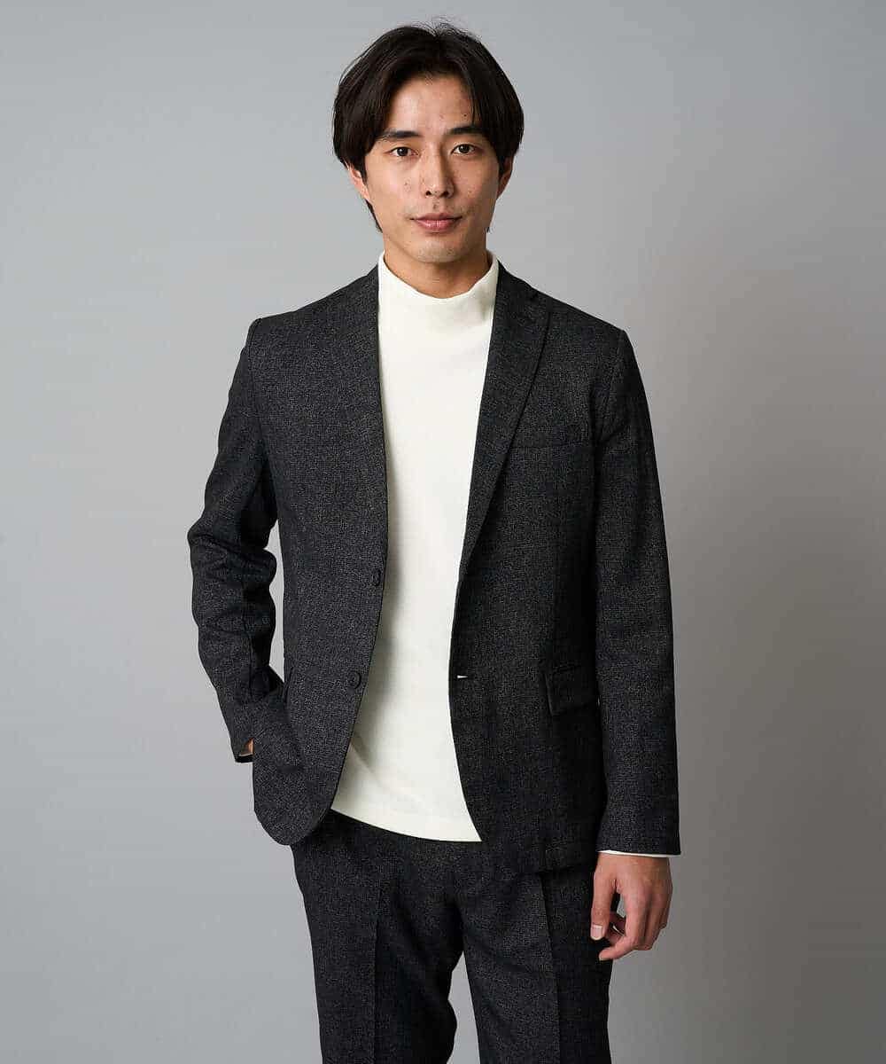 KHJLA37119 a.v.v MEN(アー・ヴェ・ヴェ) 【イージーケア/毛玉になりにくい】メランジシャンブレースマートジャケット【洗濯機で洗える/ストレッチ】<ON/OFF SERIES> ダークグレー