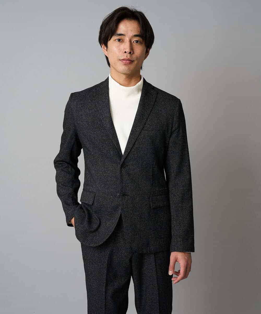 KHJLA37119 a.v.v MEN(アー・ヴェ・ヴェ) 【イージーケア/毛玉になりにくい】メランジシャンブレースマートジャケット【洗濯機で洗える/ストレッチ】<ON/OFF SERIES> ダークグレー