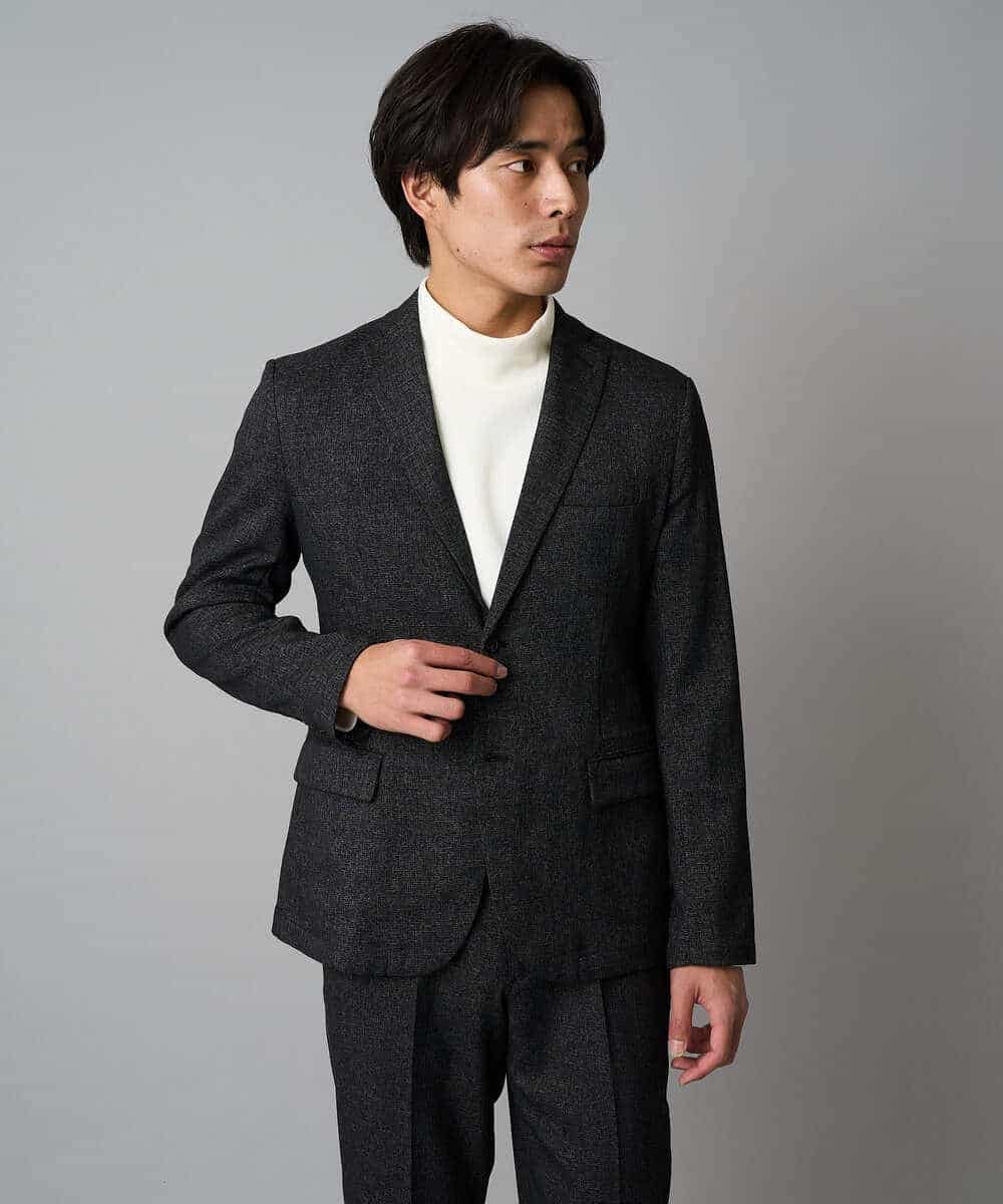 KHJLA37119 a.v.v MEN(アー・ヴェ・ヴェ) 【イージーケア/毛玉になりにくい】メランジシャンブレースマートジャケット【洗濯機で洗える/ストレッチ】<ON/OFF SERIES> ダークグレー