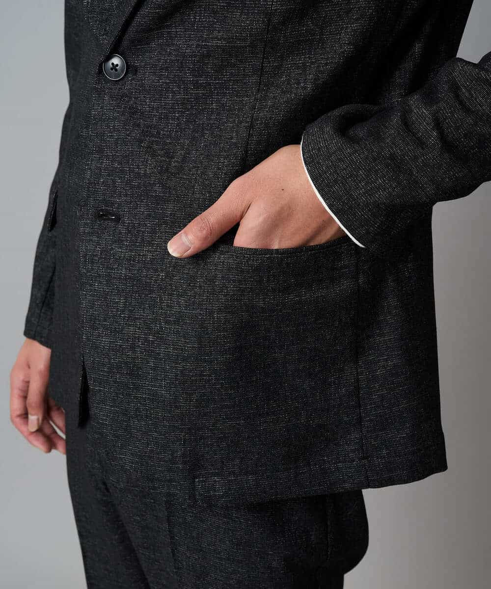 KHJLA37119 a.v.v MEN(アー・ヴェ・ヴェ) 【イージーケア/毛玉になりにくい】メランジシャンブレースマートジャケット【洗濯機で洗える/ストレッチ】<ON/OFF SERIES> ダークグレー