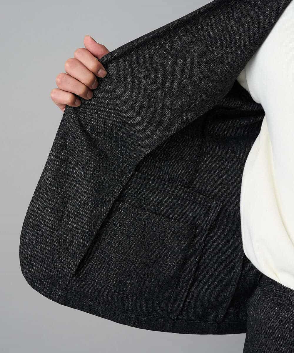 KHJLA37119 a.v.v MEN(アー・ヴェ・ヴェ) 【イージーケア/毛玉になりにくい】メランジシャンブレースマートジャケット【洗濯機で洗える/ストレッチ】<ON/OFF SERIES> ダークグレー