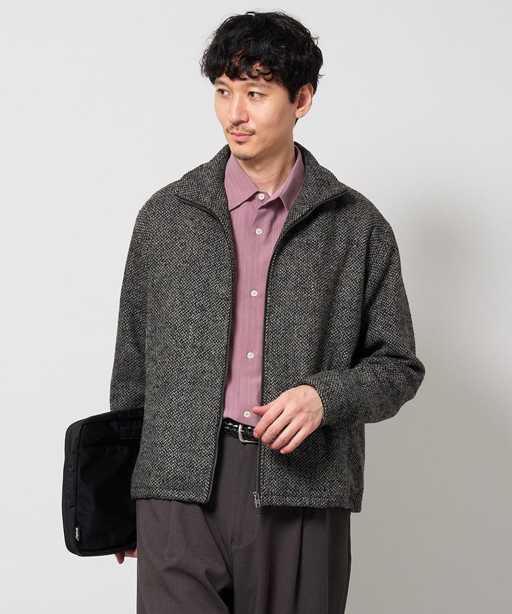 KHJLD26149 a.v.v MEN(アー・ヴェ・ヴェ) ＼WEB限定予約／ツイードスタンドカラージップブルゾン ダークグレー