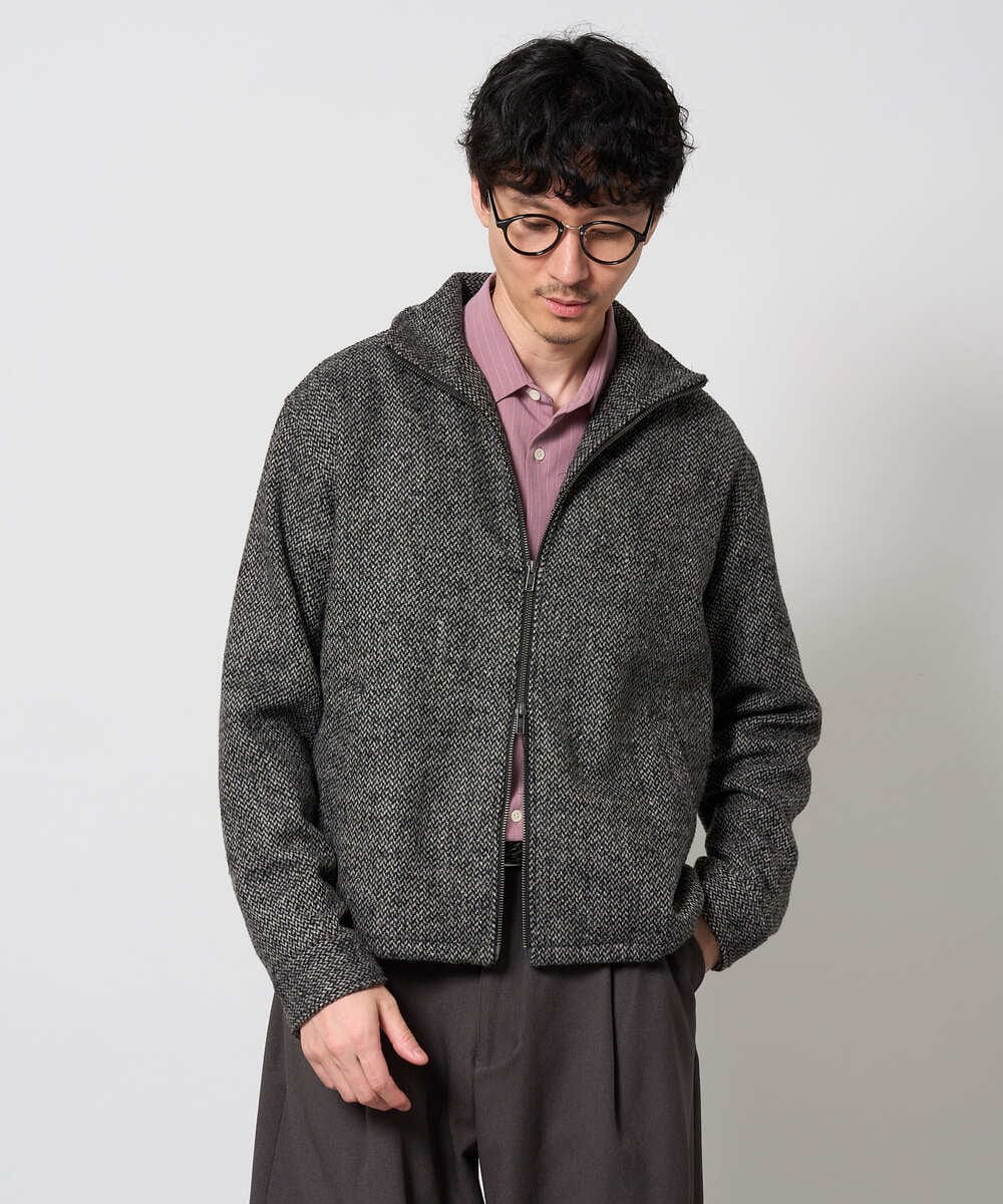 KHJLD26149 a.v.v MEN(アー・ヴェ・ヴェ) ＼WEB限定予約／ツイードスタンドカラージップブルゾン ダークグレー