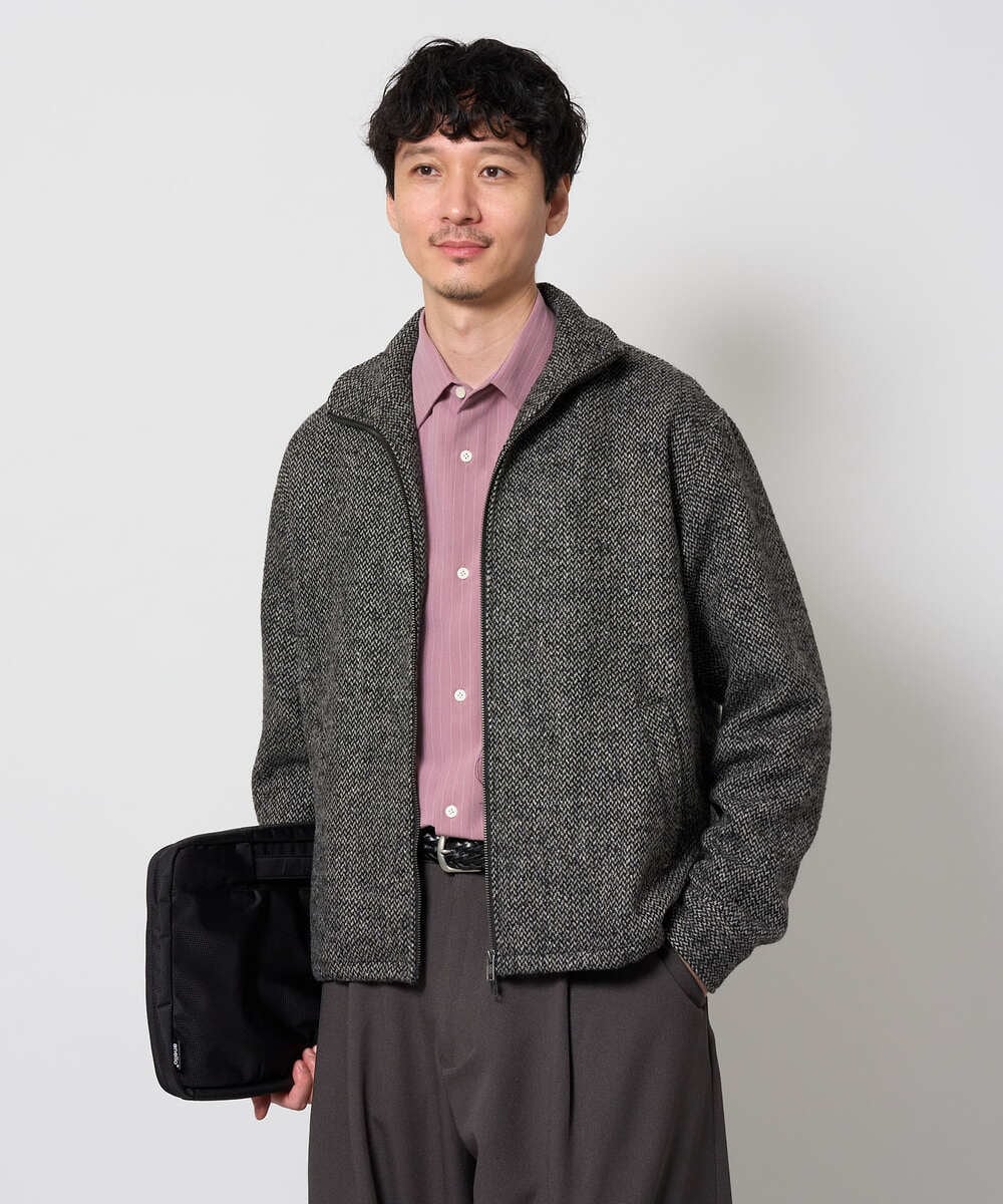 KHJLD26149 a.v.v MEN(アー・ヴェ・ヴェ) ＼WEB限定予約／ツイードスタンドカラージップブルゾン ダークグレー