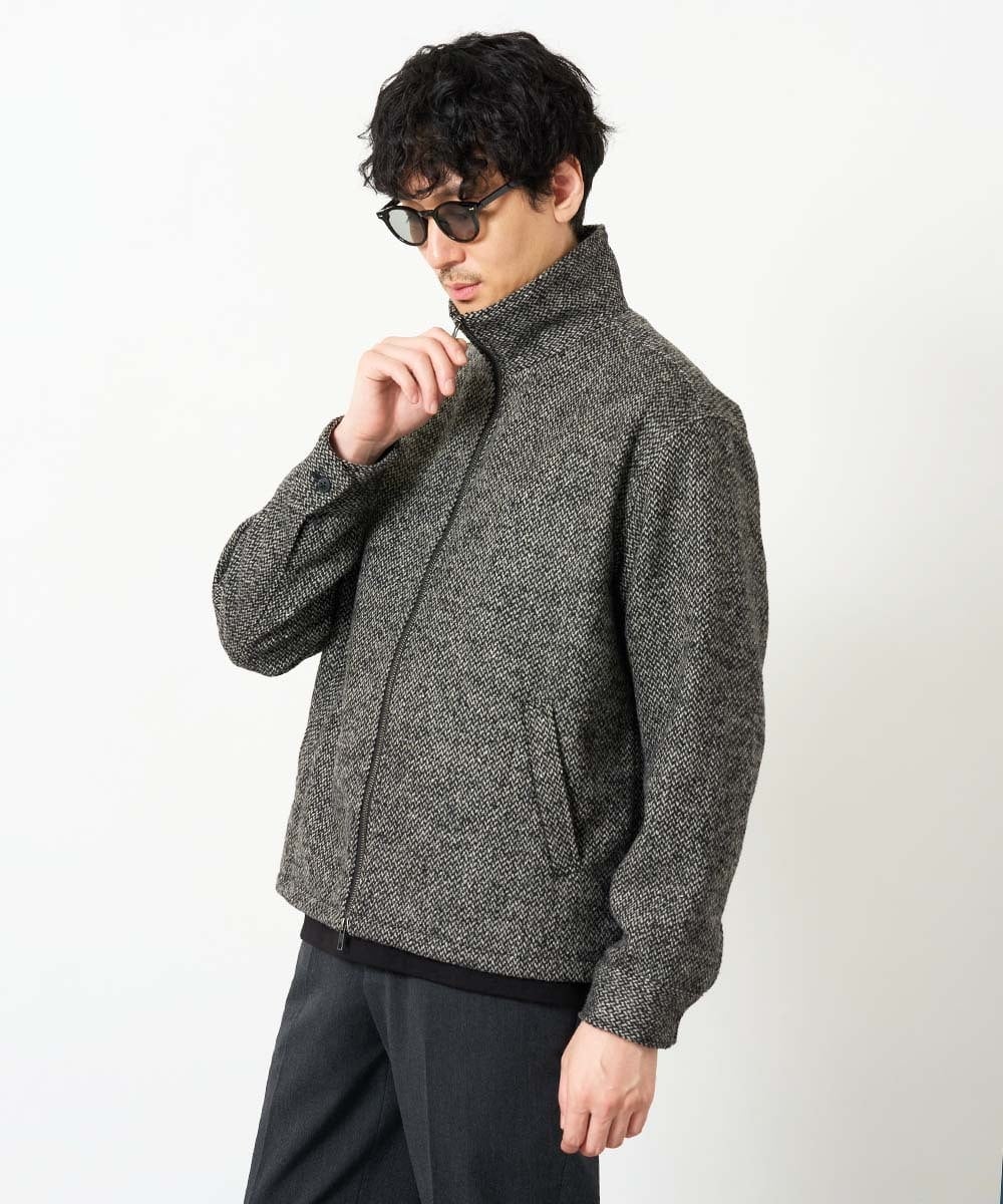KHJLD26149 a.v.v MEN(アー・ヴェ・ヴェ) ＼WEB限定予約／ツイードスタンドカラージップカーディガン ダークグレー