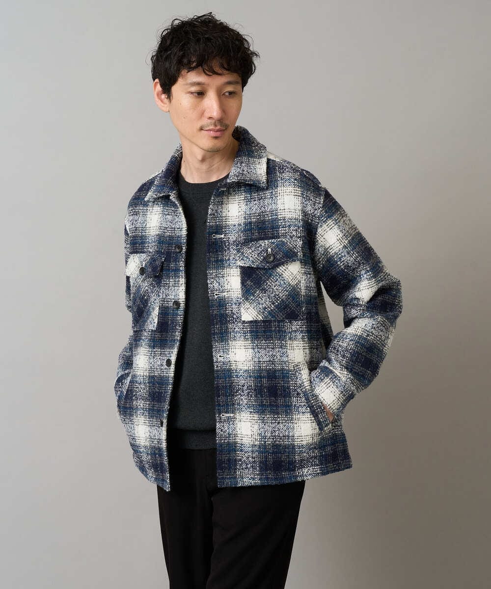 KHJLD27099 a.v.v MEN(アー・ヴェ・ヴェ) 【洗濯機で洗える】ツイードチェックCPOジャケット ブルー