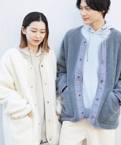 KHJLP31069 a.v.v MEN 【ユニセックス/S-XXL】ボアワイドシルエットノーカラージャケット