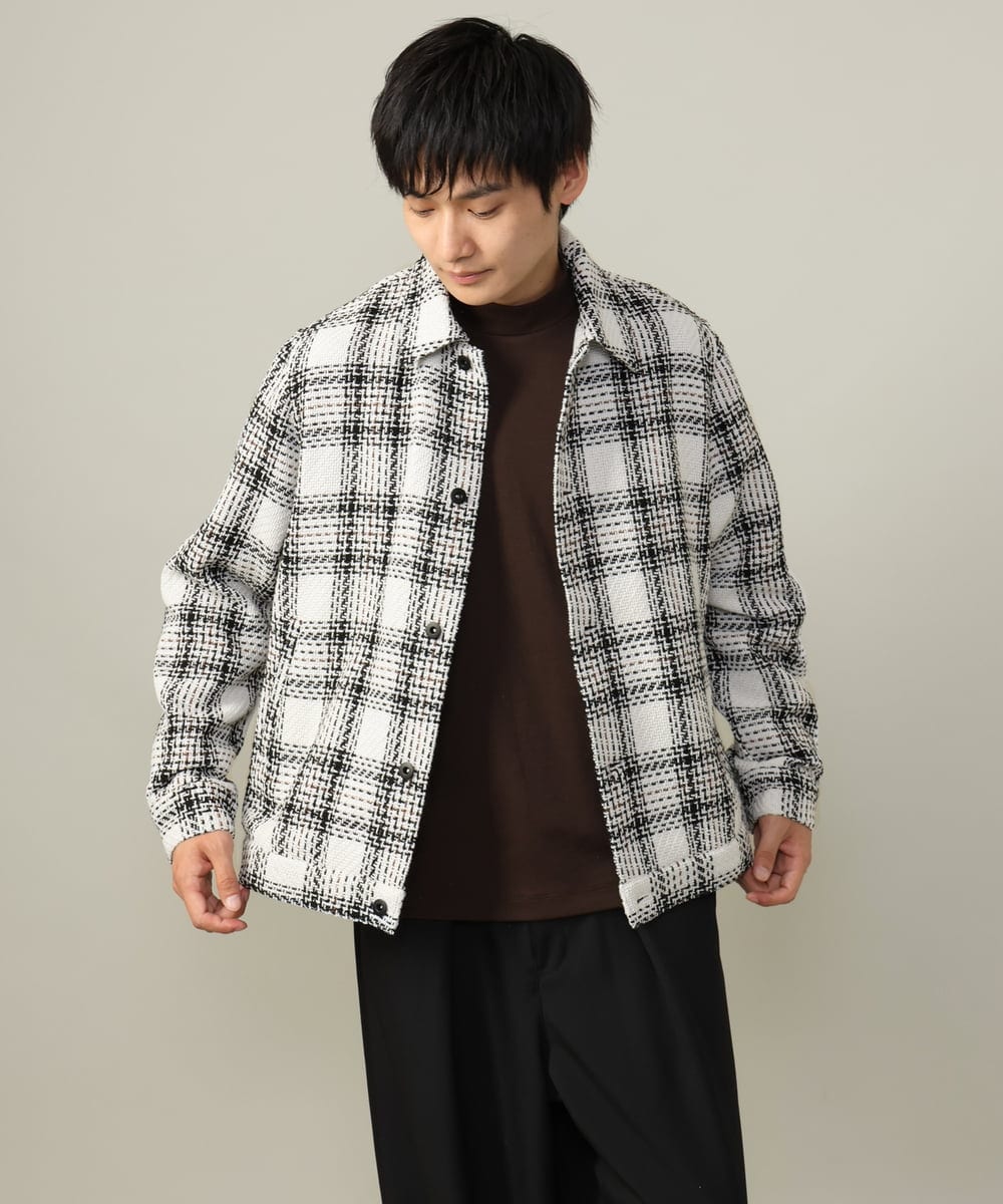 KHJLV28109 a.v.v MEN(アー・ヴェ・ヴェ) 【洗濯機で洗える】ツイードチェックショートブルゾン ホワイト