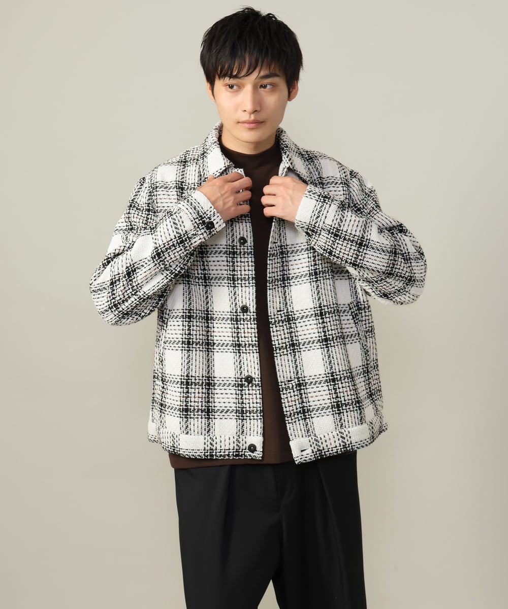 KHJLV28109 a.v.v MEN(アー・ヴェ・ヴェ) 【洗濯機で洗える】ツイードチェックショートブルゾン ホワイト