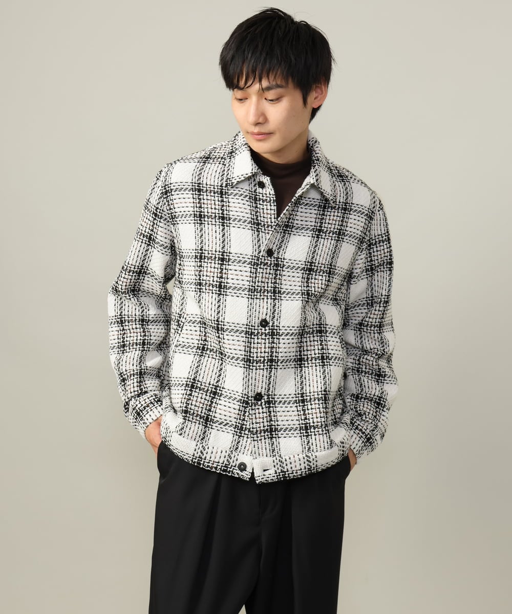 KHJLV28109 a.v.v MEN(アー・ヴェ・ヴェ) 【洗濯機で洗える】ツイードチェックショートブルゾン ホワイト