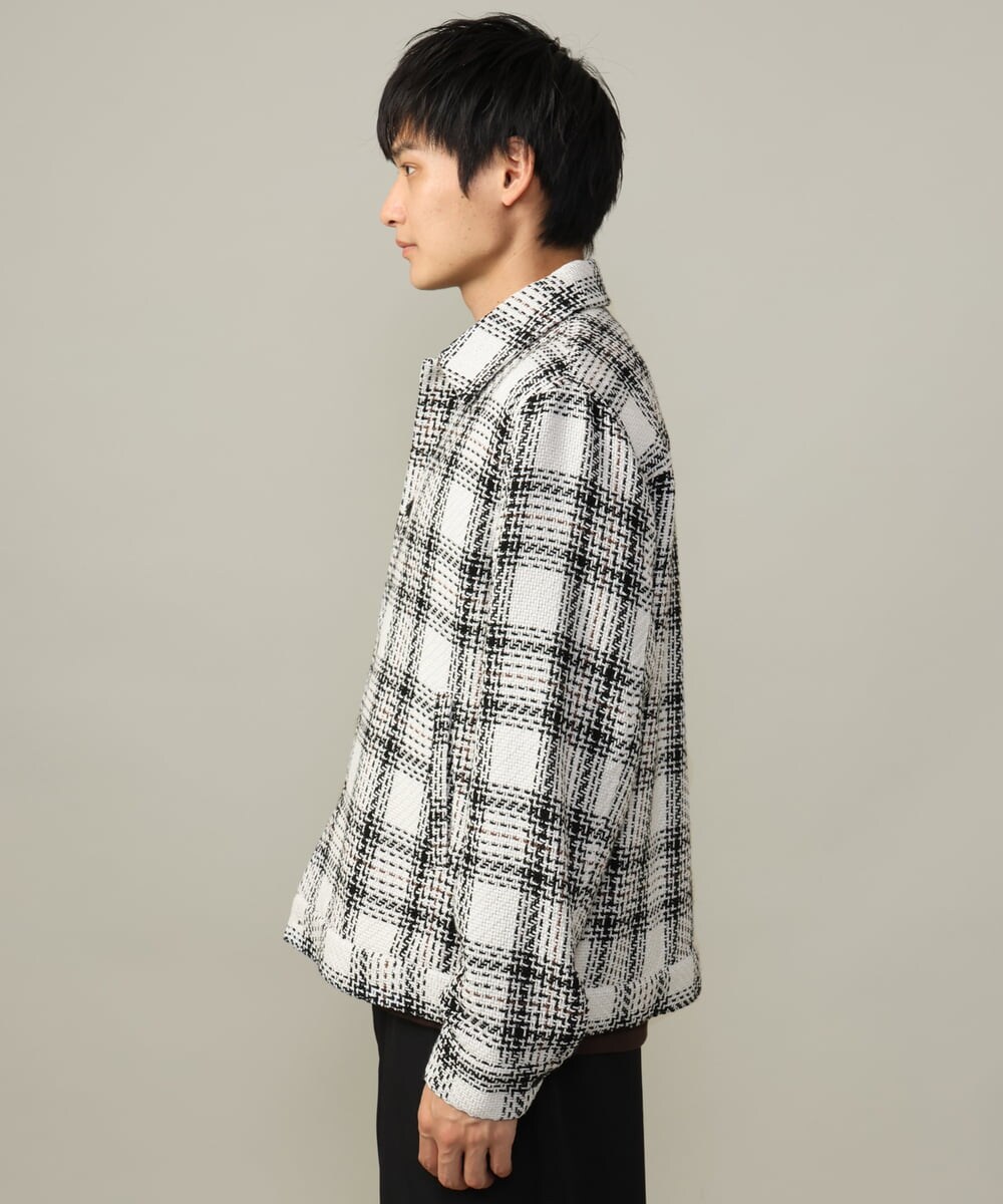 KHJLV28109 a.v.v MEN(アー・ヴェ・ヴェ) 【洗濯機で洗える】ツイードチェックショートブルゾン ホワイト