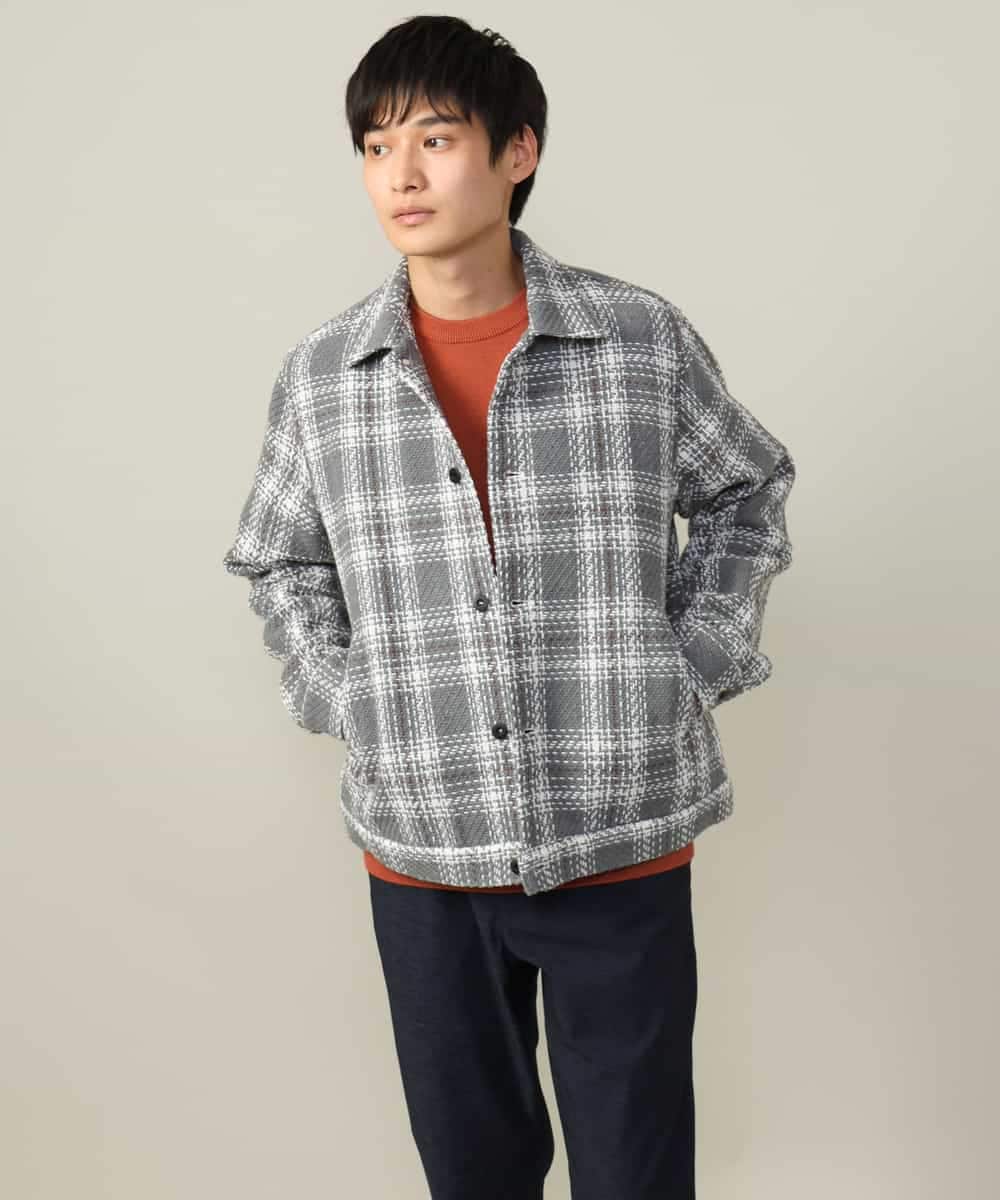 KHJLV28109 a.v.v MEN(アー・ヴェ・ヴェ) 【洗濯機で洗える】ツイードチェックショートブルゾン ホワイト