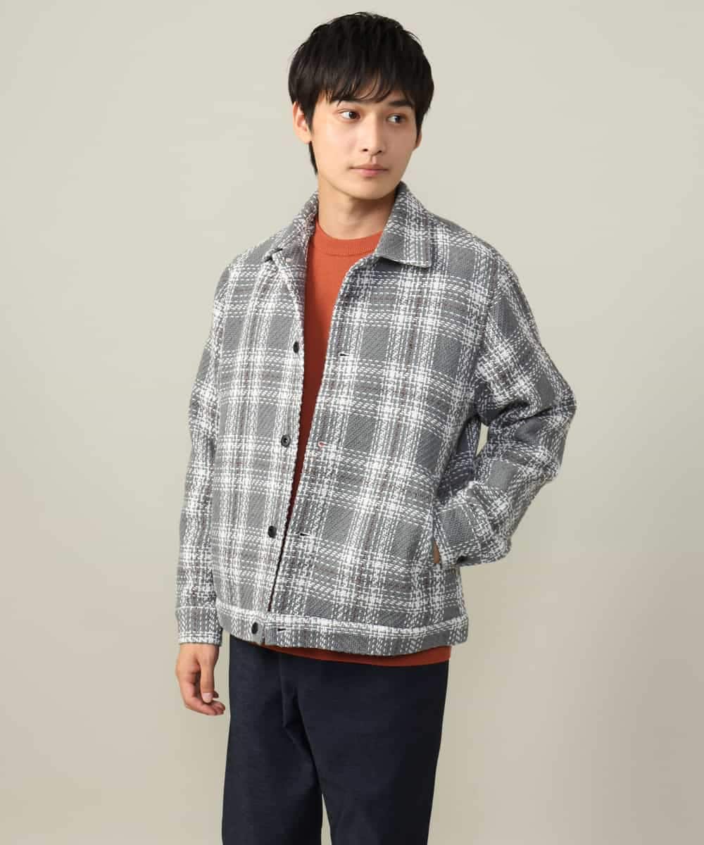 KHJLV28109 a.v.v MEN(アー・ヴェ・ヴェ) 【洗濯機で洗える】ツイードチェックショートブルゾン ホワイト