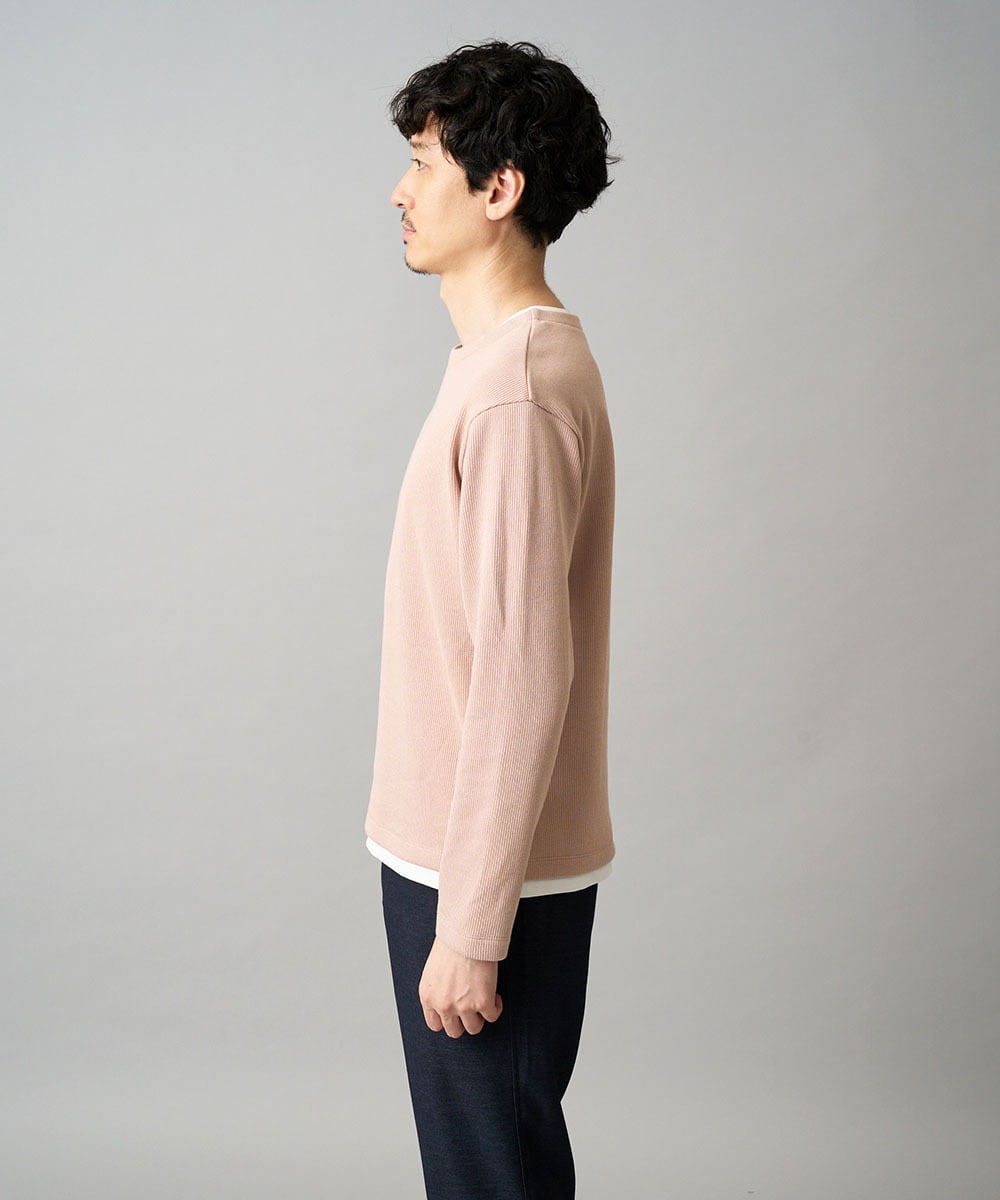 KHKAD51049 a.v.v MEN(アー・ヴェ・ヴェ) 【イージーケア/洗濯機で洗える】畔裏起毛フェイクレイヤードカットソー ピンク