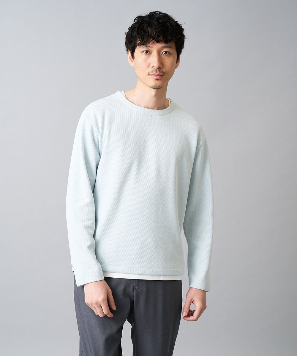 KHKAD51049 a.v.v MEN(アー・ヴェ・ヴェ) 【イージーケア/洗濯機で洗える】畔裏起毛フェイクレイヤードカットソー ライトブルー