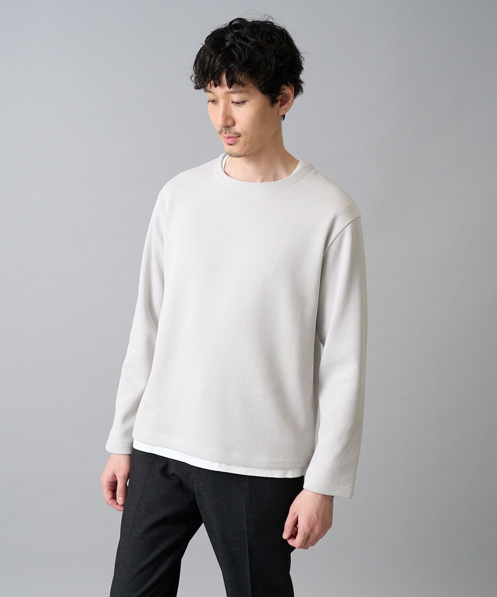 KHKAD51049 a.v.v MEN(アー・ヴェ・ヴェ) 【イージーケア/洗濯機で洗える】畔裏起毛フェイクレイヤードカットソー ライトグレー