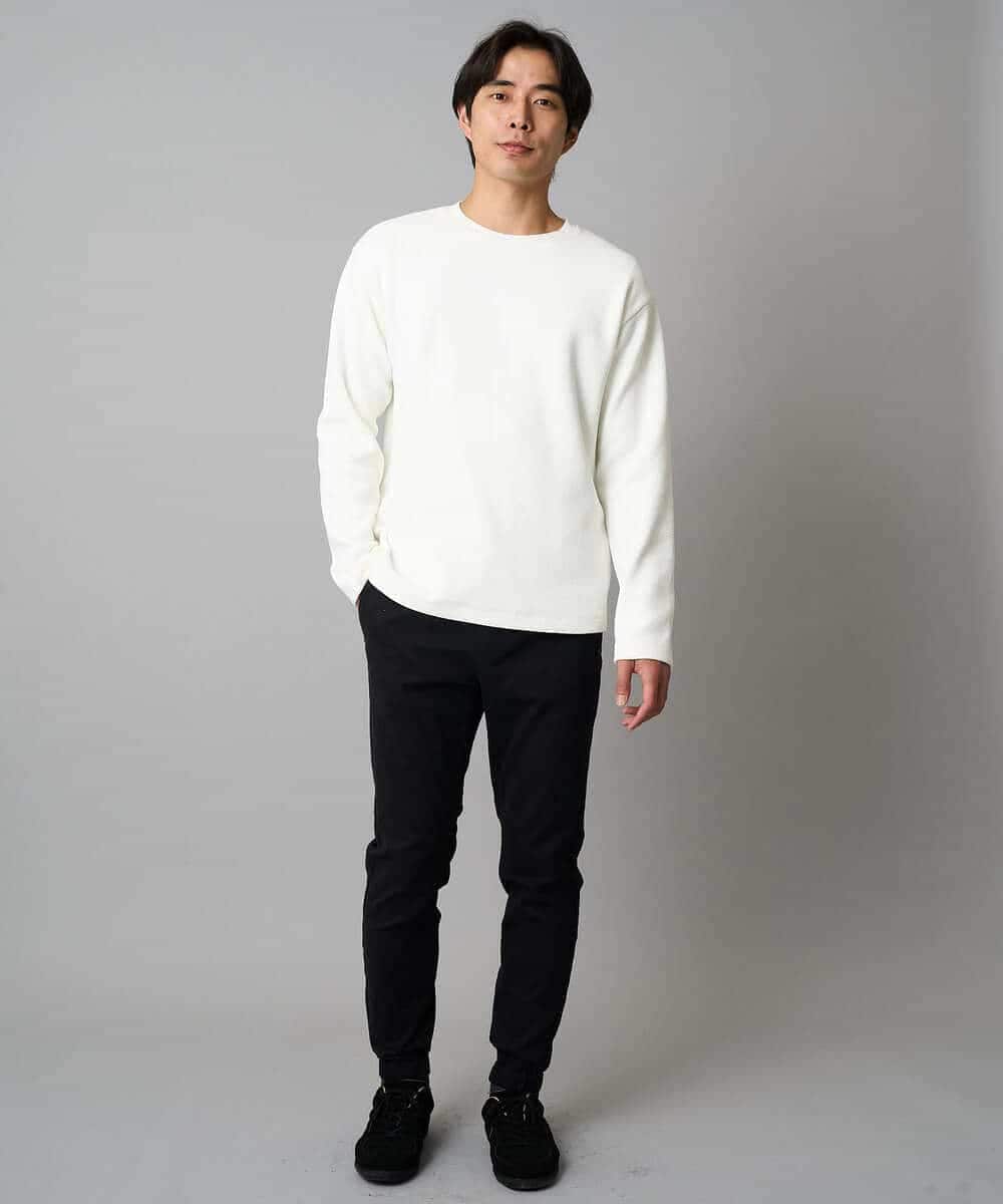 KHKAD62049 a.v.v MEN(アー・ヴェ・ヴェ) 【洗濯機で洗える】モール幾何ジャカードクルーネックプルオーバー ライトグレー