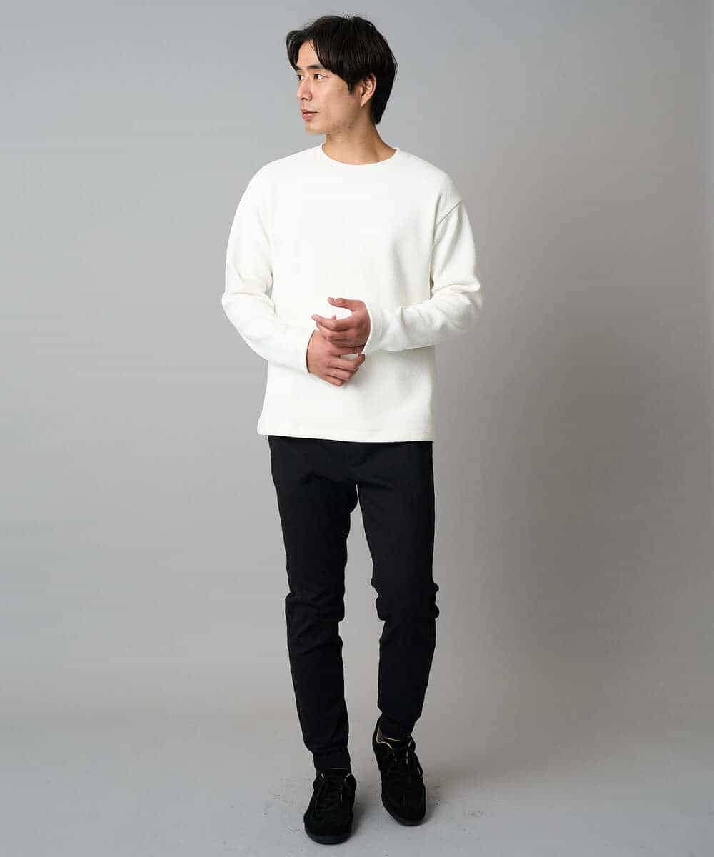 KHKAD62049 a.v.v MEN(アー・ヴェ・ヴェ) 【洗濯機で洗える】モール幾何ジャカードクルーネックプルオーバー ライトグレー