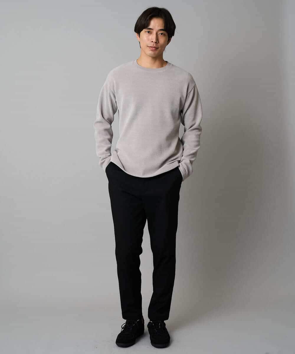 KHKAD62049 a.v.v MEN(アー・ヴェ・ヴェ) 【洗濯機で洗える】モール幾何ジャカードクルーネックプルオーバー ライトグレー