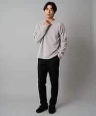 KHKAD62049 a.v.v MEN(アー・ヴェ・ヴェ) 【洗濯機で洗える】モール幾何ジャカードクルーネックプルオーバー ライトグレー