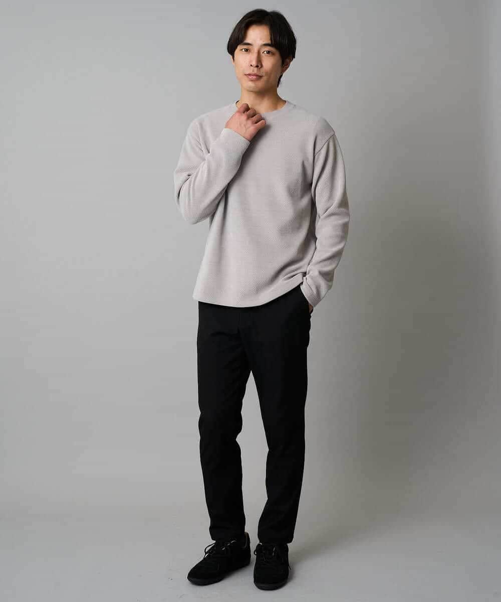 KHKAD62049 a.v.v MEN(アー・ヴェ・ヴェ) 【洗濯機で洗える】モール幾何ジャカードクルーネックプルオーバー ライトグレー