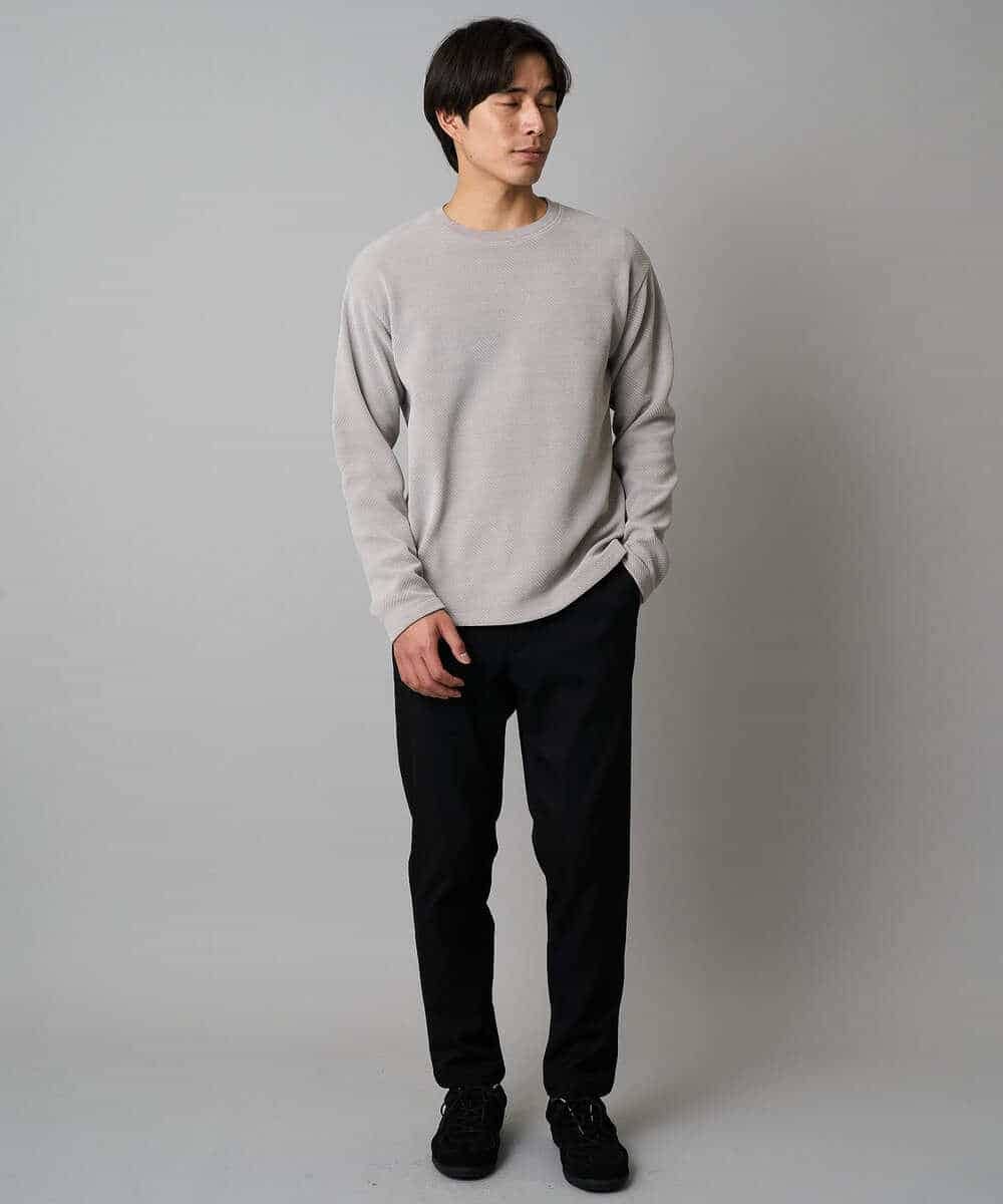 KHKAD62049 a.v.v MEN(アー・ヴェ・ヴェ) 【洗濯機で洗える】モール幾何ジャカードクルーネックプルオーバー ライトグレー