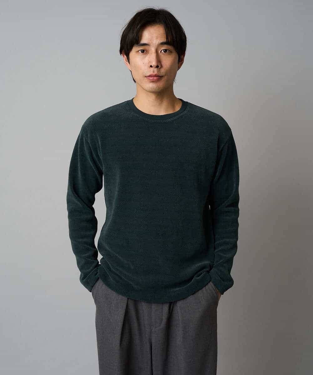 KHKAD62049 a.v.v MEN(アー・ヴェ・ヴェ) 【洗濯機で洗える】モール幾何ジャカードクルーネックプルオーバー ライトグレー