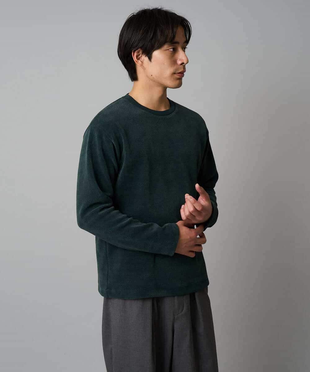 KHKAD62049 a.v.v MEN(アー・ヴェ・ヴェ) 【洗濯機で洗える】モール幾何ジャカードクルーネックプルオーバー ライトグレー