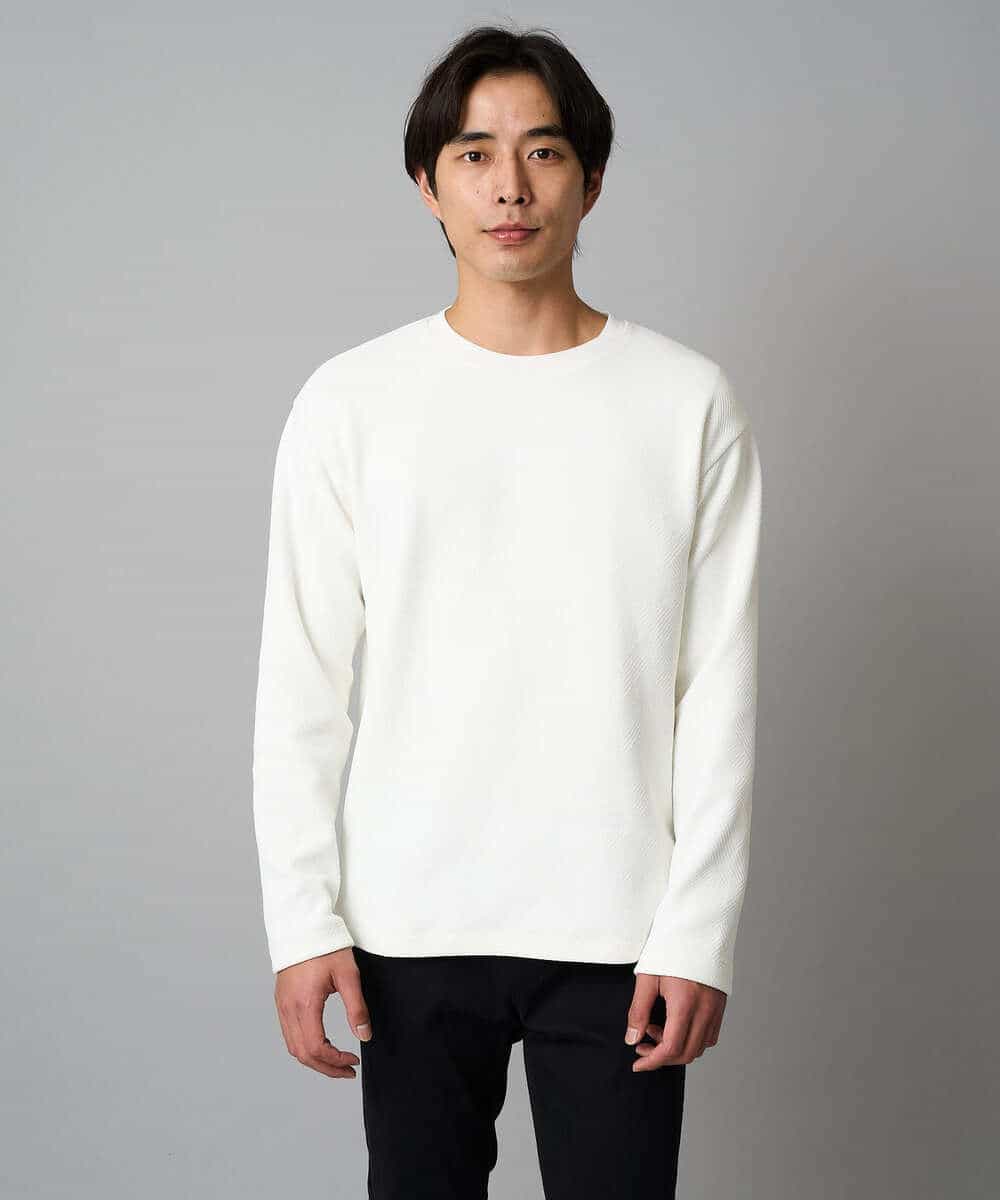 KHKAD62049 a.v.v MEN(アー・ヴェ・ヴェ) 【洗濯機で洗える】モール幾何ジャカードクルーネックプルオーバー ライトグレー