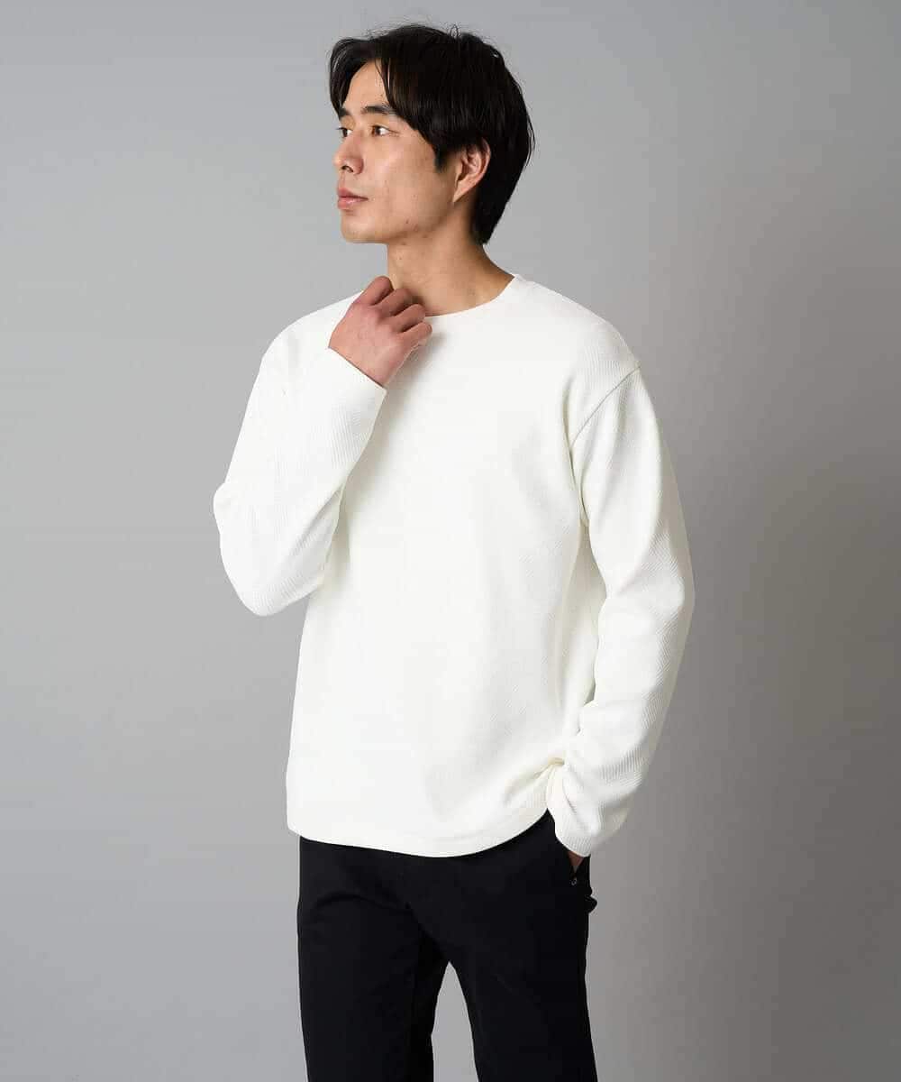 KHKAD62049 a.v.v MEN(アー・ヴェ・ヴェ) 【洗濯機で洗える】モール幾何ジャカードクルーネックプルオーバー ライトグレー