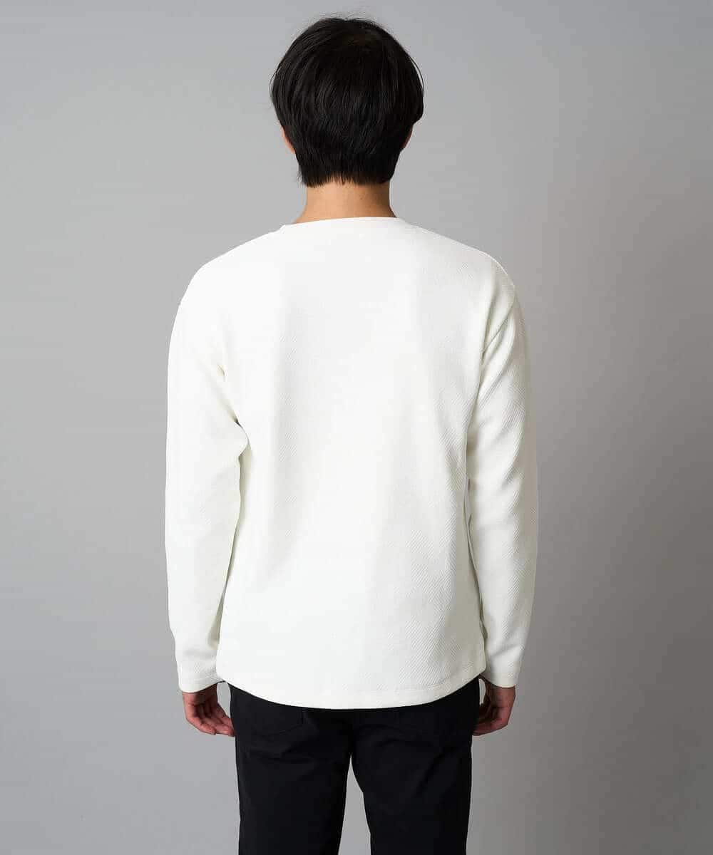 KHKAD62049 a.v.v MEN(アー・ヴェ・ヴェ) 【洗濯機で洗える】モール幾何ジャカードクルーネックプルオーバー ライトグレー