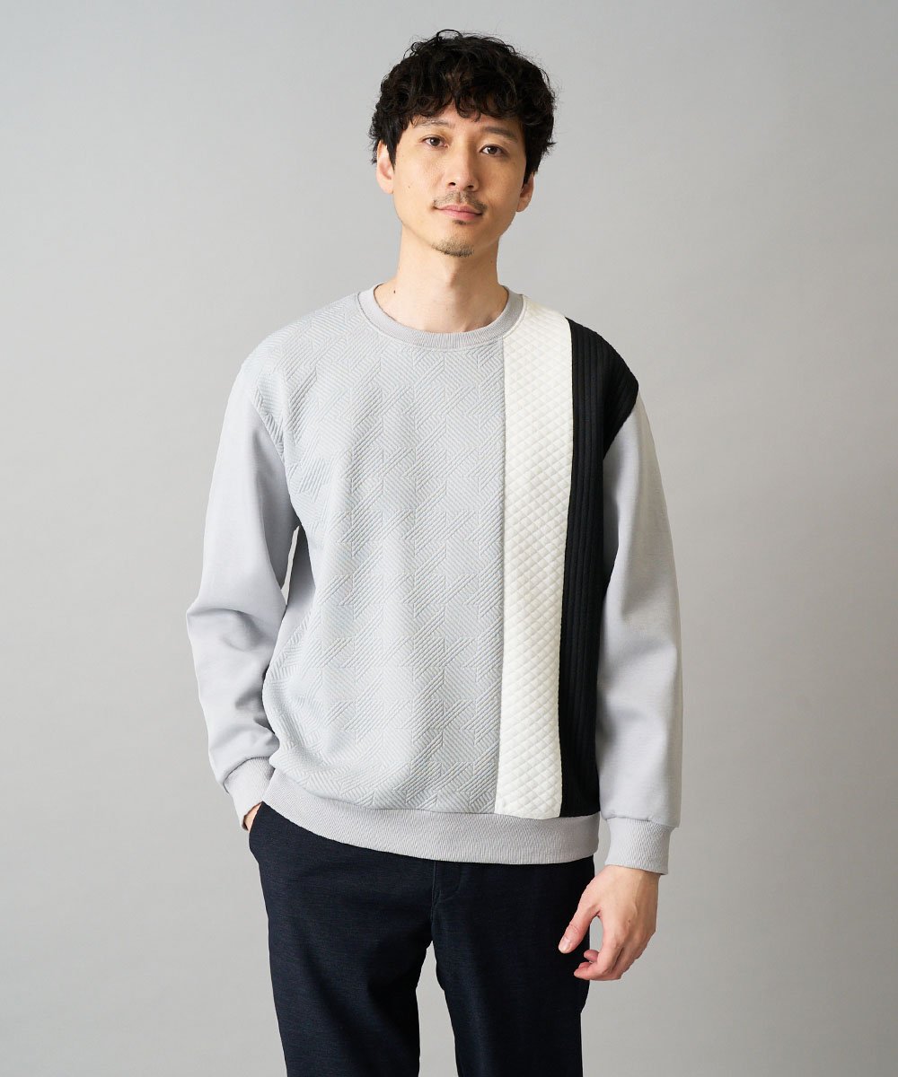 KHKAD64054 a.v.v MEN(アー・ヴェ・ヴェ) 【イージーケア/洗濯機で洗える】フクレジャカード縦切替プルオーバー ライトグレー