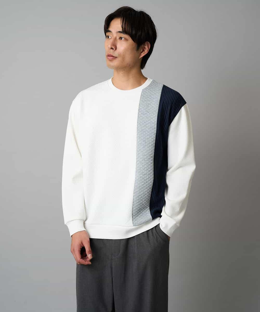 KHKAD64054 a.v.v MEN(アー・ヴェ・ヴェ) 【イージーケア/洗濯機で洗える】フクレジャカード縦切替プルオーバー ホワイト